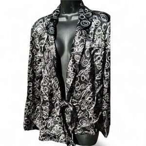 Cato Black and White Circle Print Tie-Front Blouse